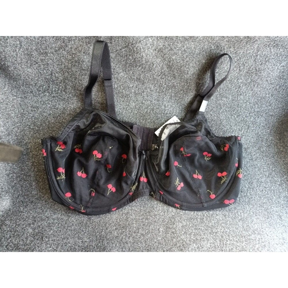 Torrid Balconette Unlined Straight Back Bra in Rich Black Red Cherries 44ddd